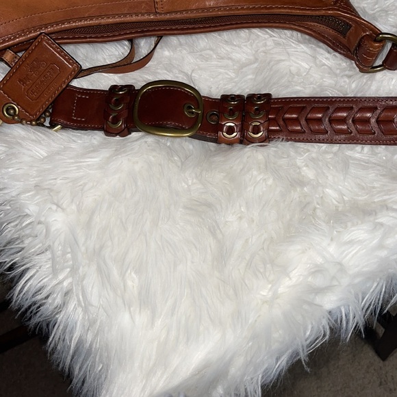 Coach XL Bleecker Tattersall Burnished leather bucket duffle bag, Cognac - Picture 5 of 10